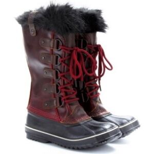 SOREL snow boots red leather fur trim Joan of Artic